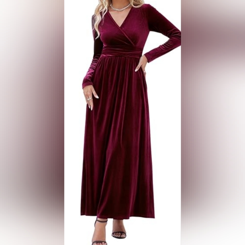 Velvet Women dress California Bay Co Wrap burgundy Small Maxi velvet Pull On New